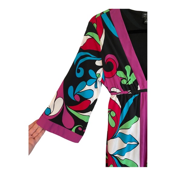 Nicole by Nicole Miller Retro Groovy Colorful V-Neck Bell Sleeve Dress Size 16 - Picture 4 of 14